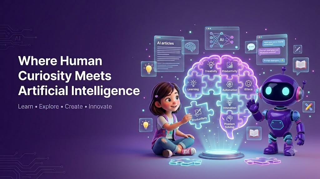 Child and robot exploring AI concepts